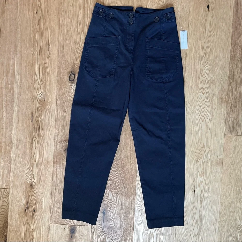 SOLD - Anthropologie Maeve High-Rise Slim Curved Sailor Pants in Navy Blue - Picture 11 of 14